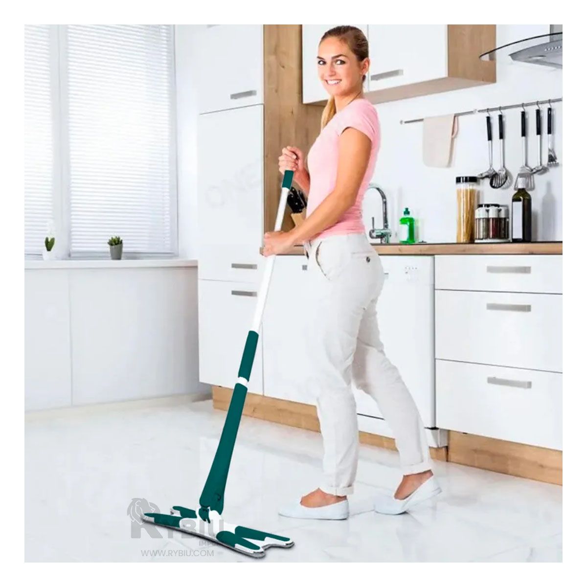 RYBIU IMPORT - Trapeador con Cabezal Mariposa en Verde Y+Regalo Agendita