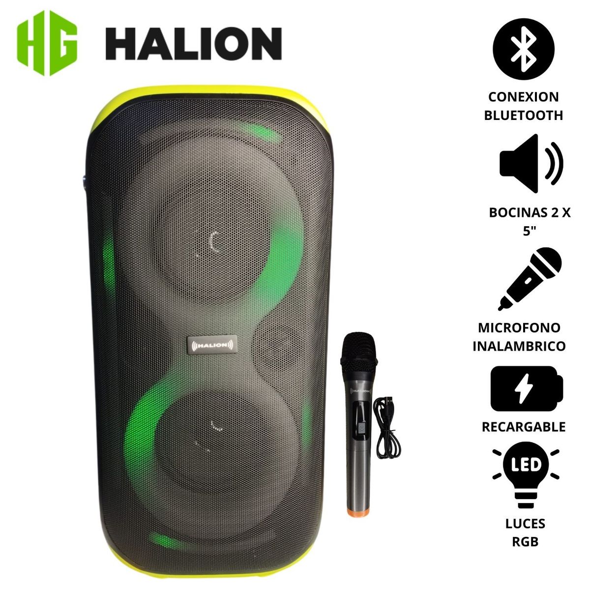 HALION - Parlante Portátil Halion Calipso PRO HA W55 USB BT TWS MICROFONO RGB