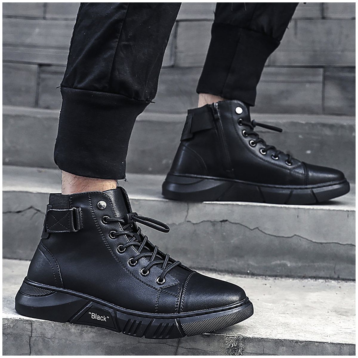 RINODERINA - Botines Casuales Zapatos Para Hombre Cosidos A Mano Negro