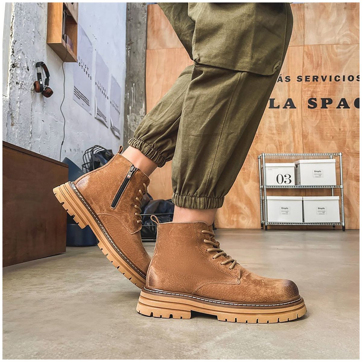 RINODERINA - Botines Casuales Cuero Zapatos Para Hombre Cosidos A Mano