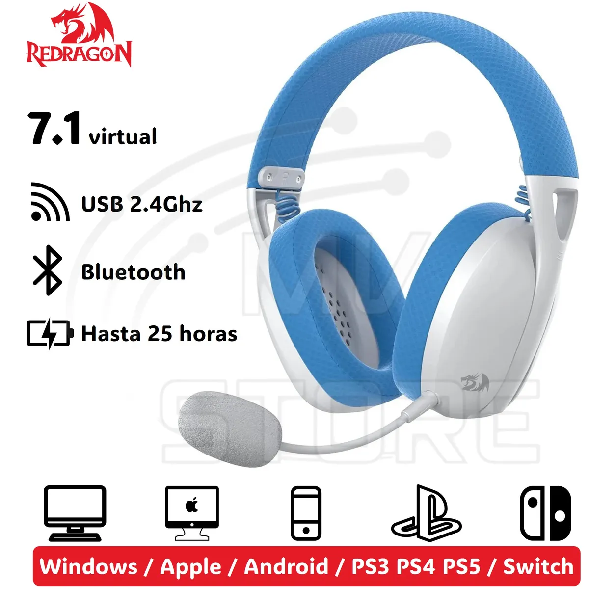 REDRAGON - Audífonos Redragon Ire Pro Wireless Blue H848 Color Azul