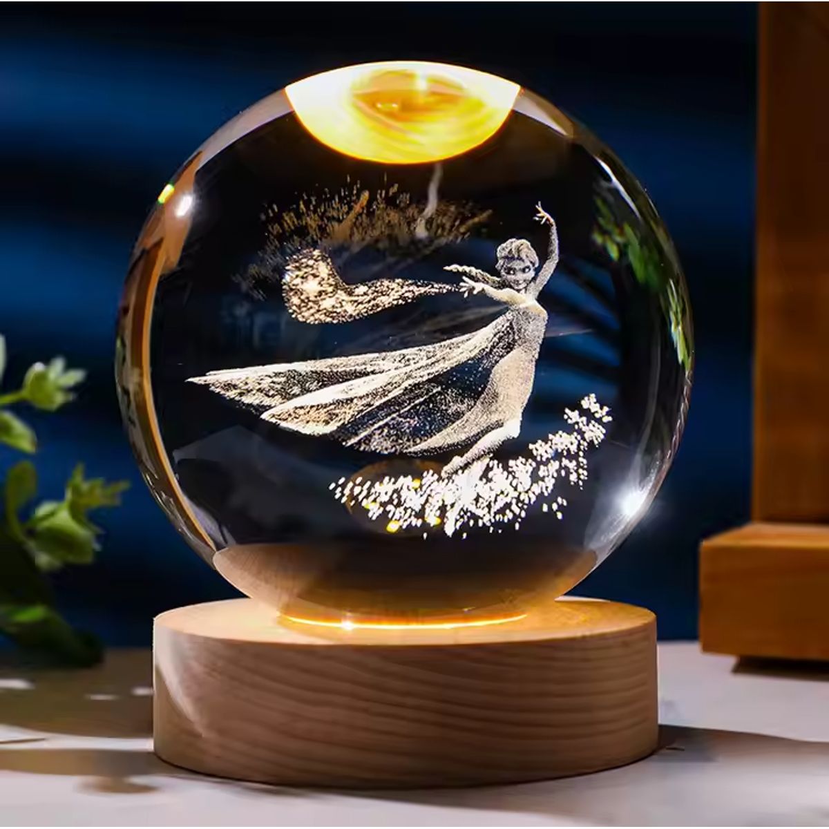 GENERICO - ESFERA DE CRISTAL GRANDE LÁMPARA LED ADORNO ELSA DECORATIVO 3D