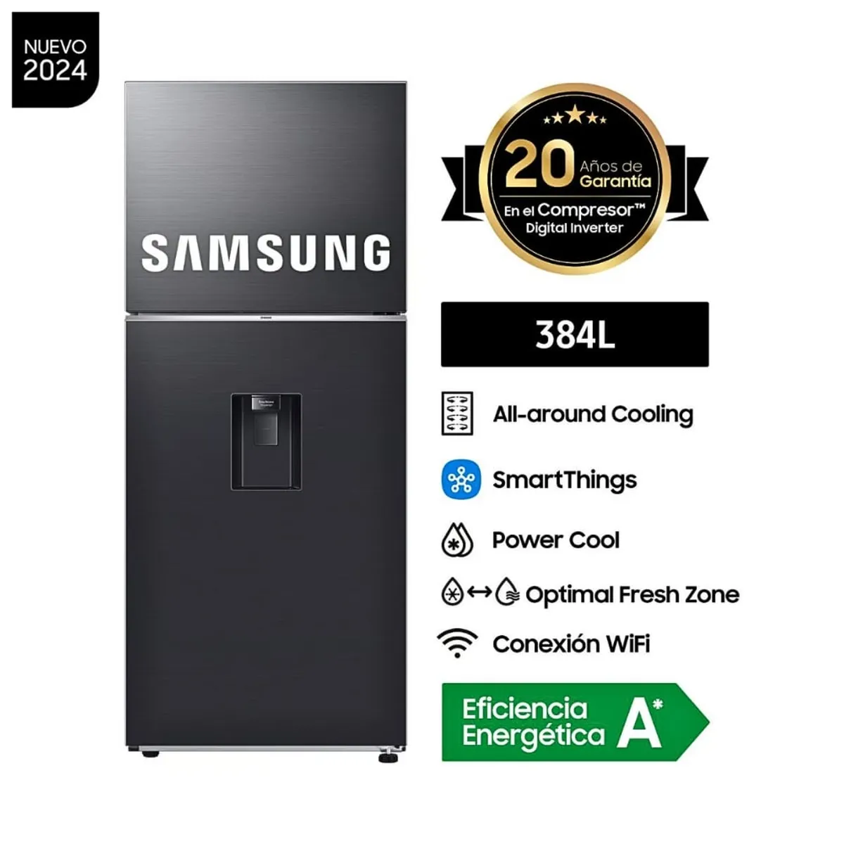 SAMSUNG - Refrigeradora Samsung Top Mount 384Lt RT38DG6730B1PE Negro