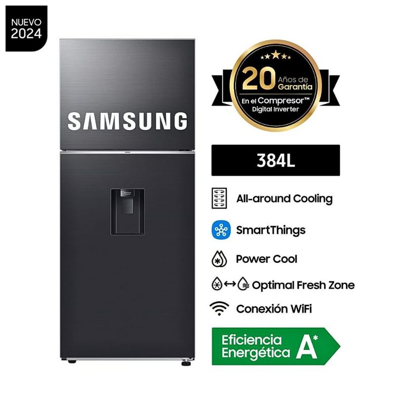 SAMSUNG - Refrigeradora Samsung Top Mount 384Lt RT38DG6730B1PE Negro