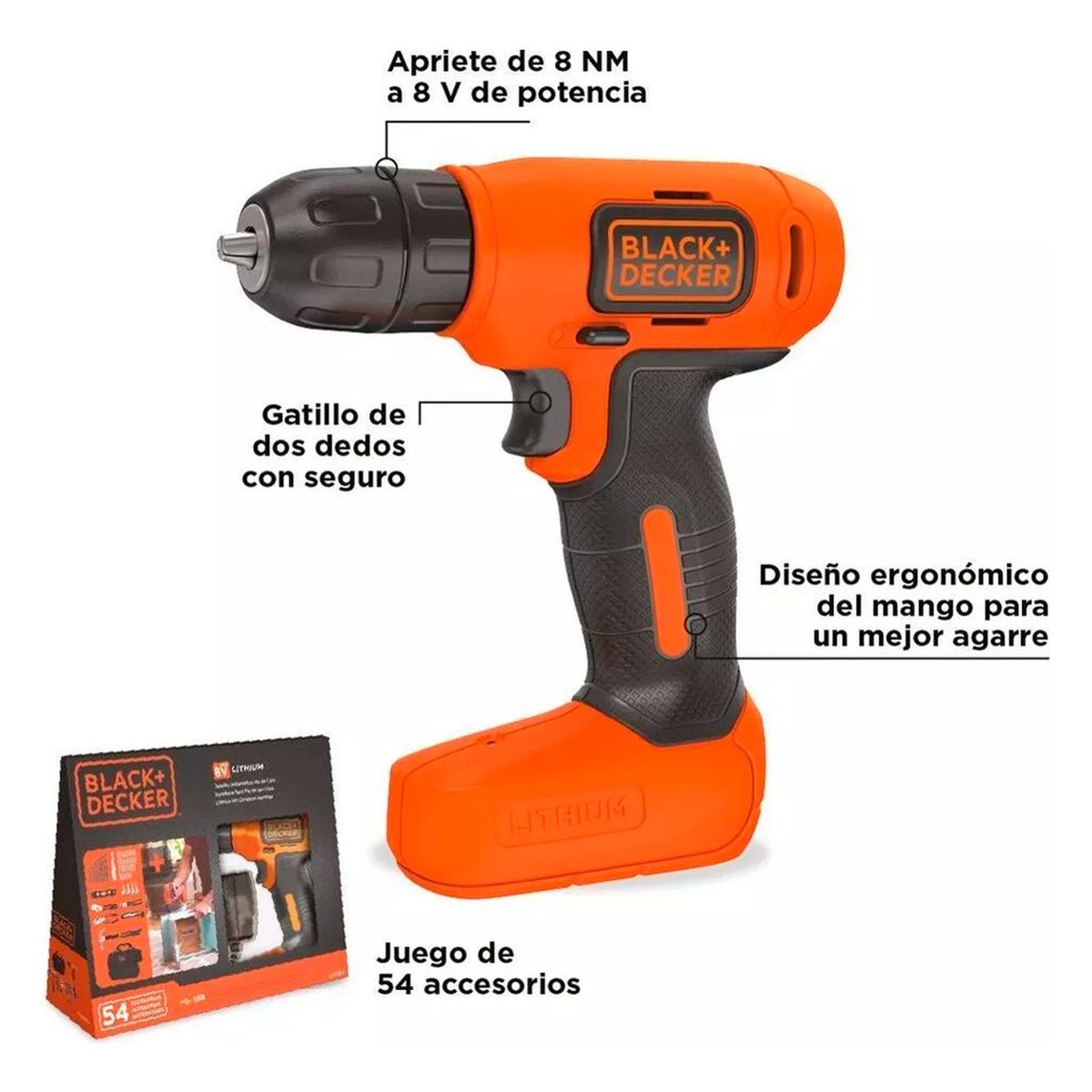 BLACK+DECKER - Taladro atornillador 3/8 + 54 pzas LD008KA-B2C