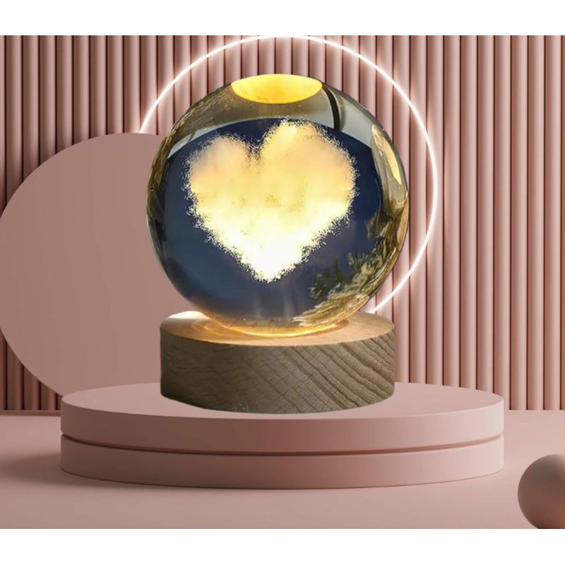 GENERICO - ESFERA DE CRISTAL GRANDE LÁMPARA LED 3D ADORNO CORAZÓN DECORATIVO