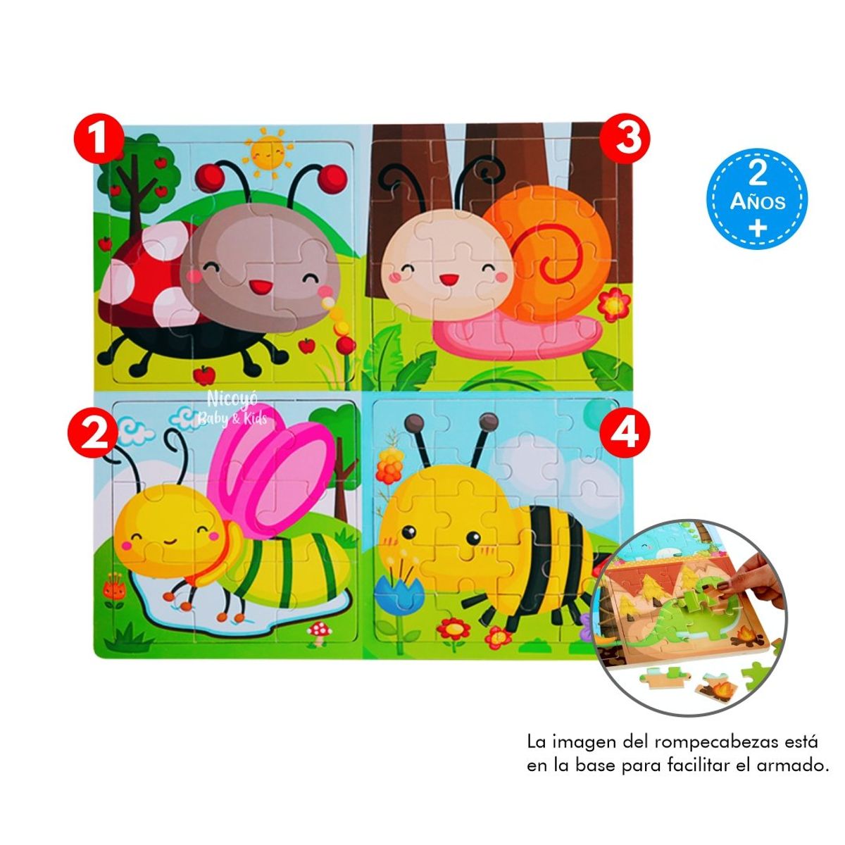 EDUCA - Rompecabezas 4 en 1 de Madera - Animales Invertebrados