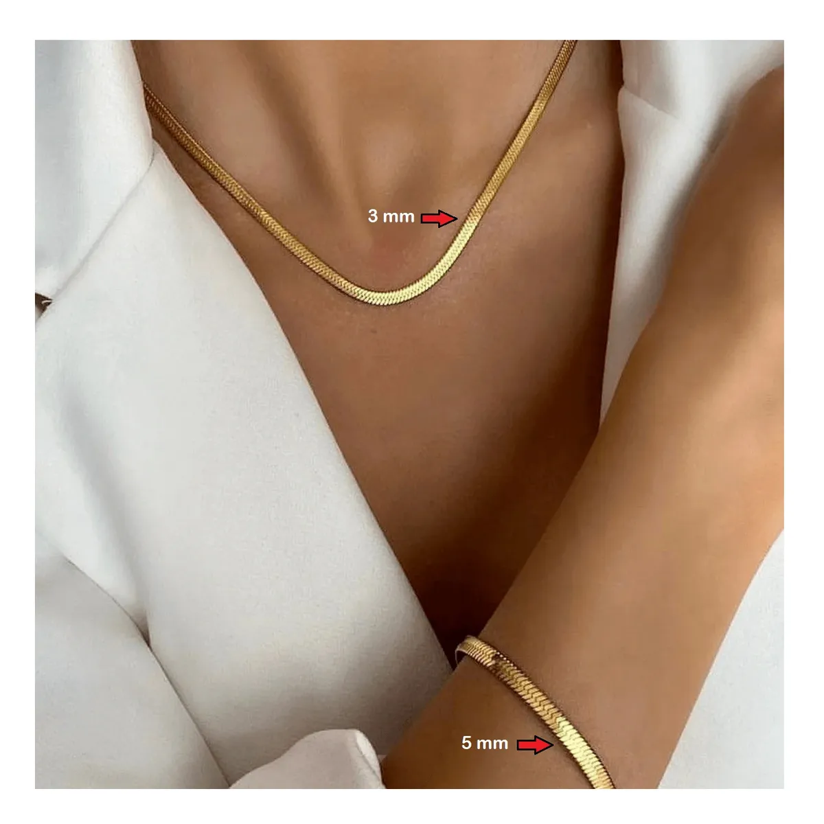 OEM - CADENA + PULSERA MUJER PLANA SET ACERO INOXIDABLE 316L x SAN VALENTIN