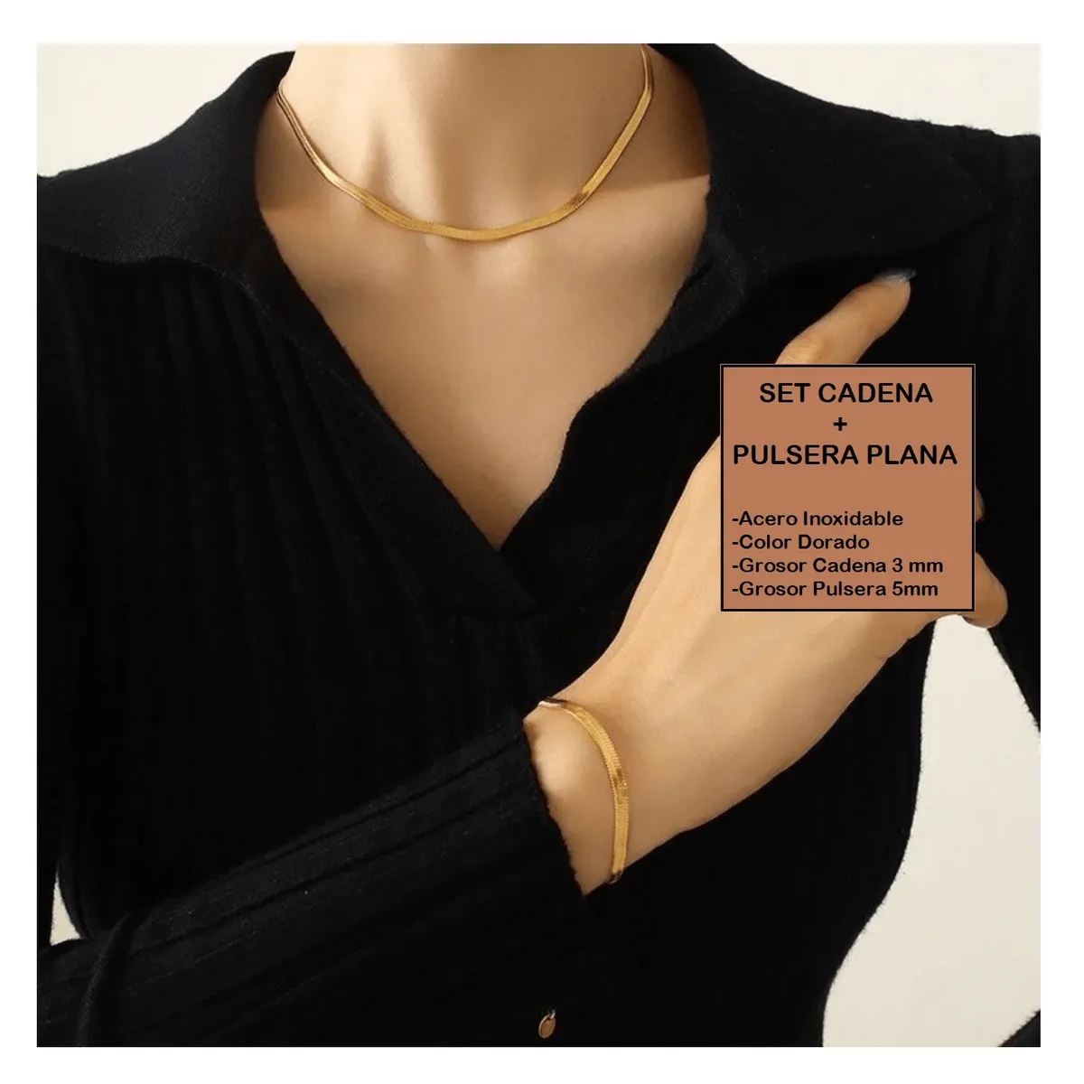 OEM - CADENA + PULSERA MUJER PLANA SET ACERO INOXIDABLE 316L x SAN VALENTIN