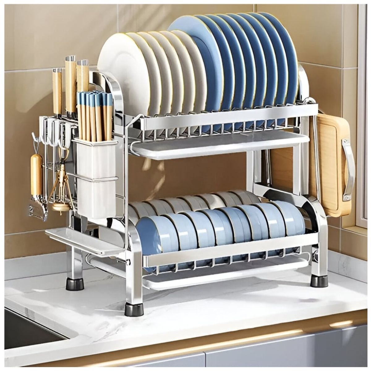 MINARI - Escurridor de Platos Elegante y Moderno para Cocina 19E PLATEADO