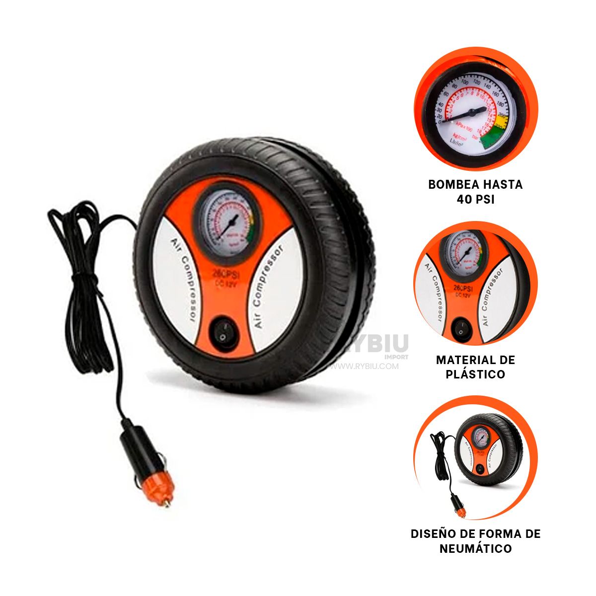 GENERICO - Prensa de Aire de Llanta Negro DC12V Y+Regalo Agendita