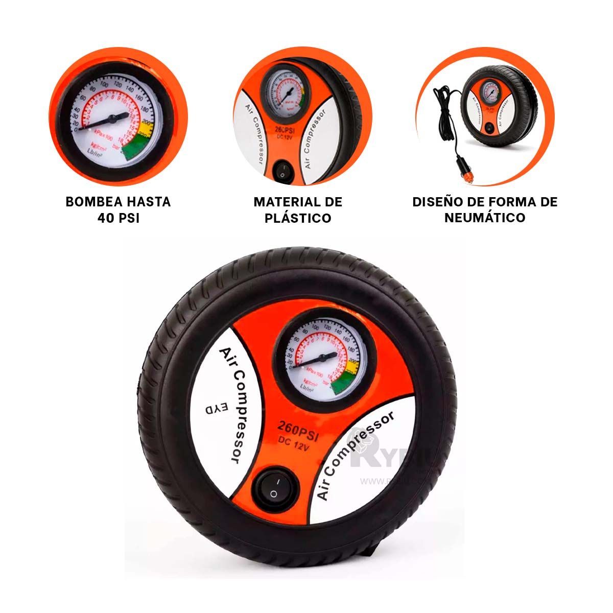 GENERICO - Prensa de Aire de Llanta Negro DC12V Y+Regalo Agendita