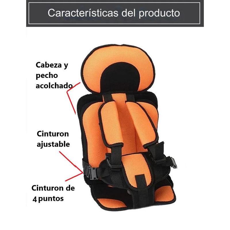 GENERICO - Silla para Carro NARANJA Bebe Seguridad Cinturón Asiento