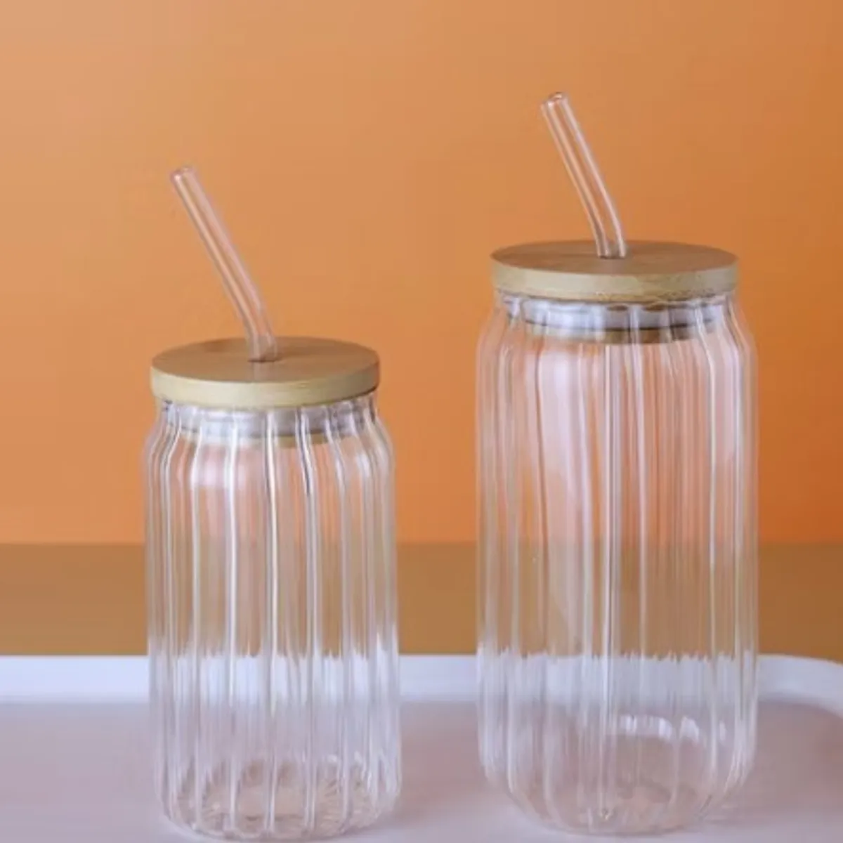 GENERICO - Pack x 2 Vasos Aesthetic con Tapa de Bambú  y Sorbete 500 ml