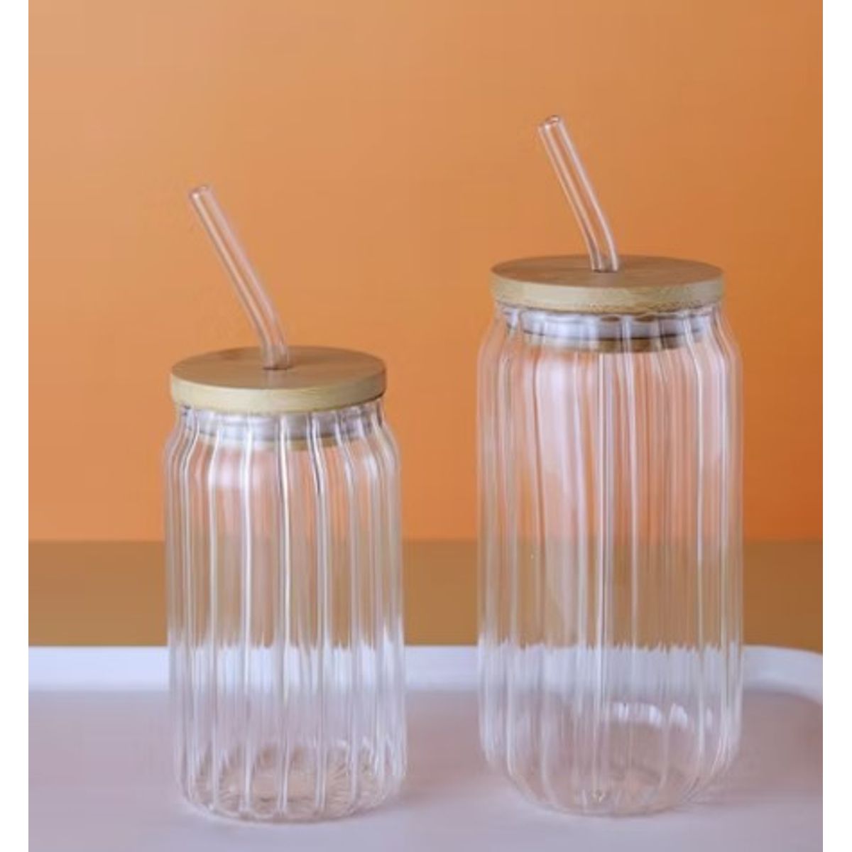 GENERICO - Pack x 2 Vasos Aesthetic con Tapa de Bambú  y Sorbete 500 ml