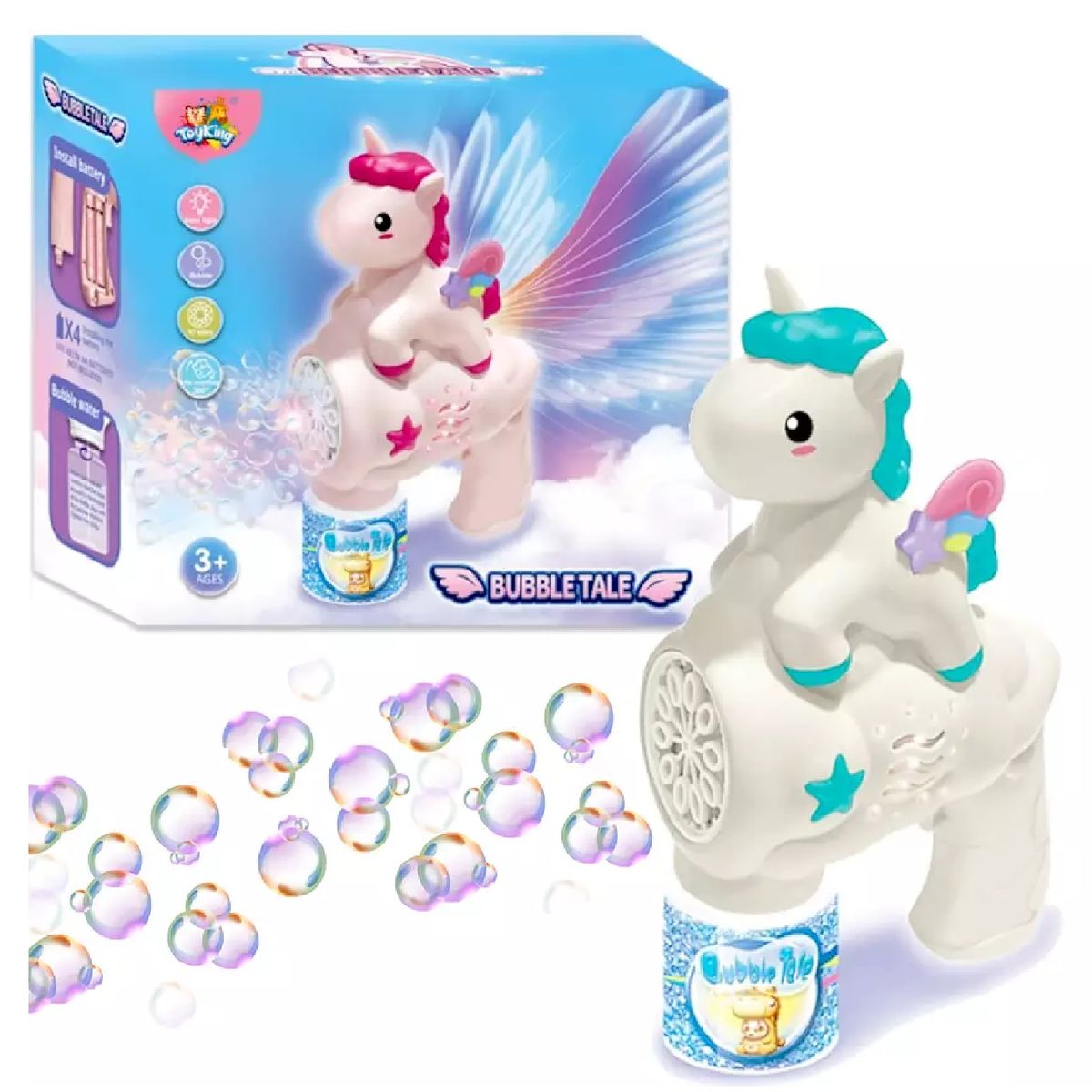 GENERICO - Lanza Burbujas unicornio con Luces 23 cm Alto