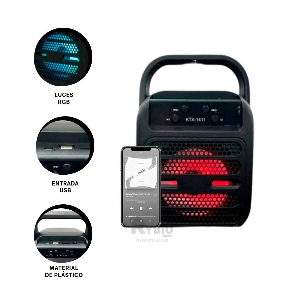 GENERICO - Bocina con Bluetooth KTS 1411 Tono Negro Y+Gift Stickers