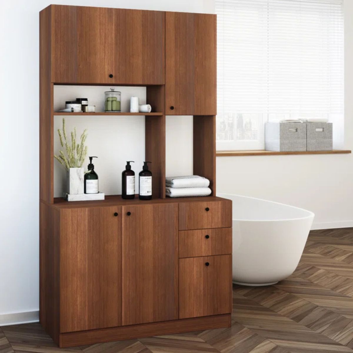 TU MESITA - Mueble de Cocina Multiusos Tamara color Marrón 3 cajones 4 puertas TU MESITA