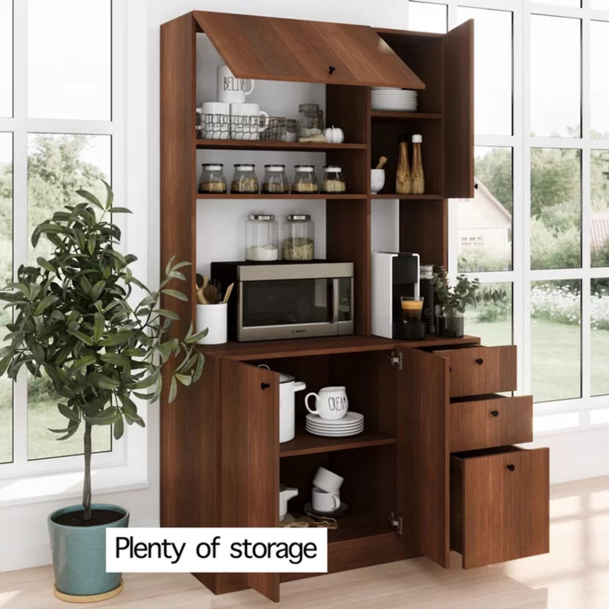 TU MESITA - Mueble de Cocina Multiusos Tamara color Marrón 3 cajones 4 puertas TU MESITA
