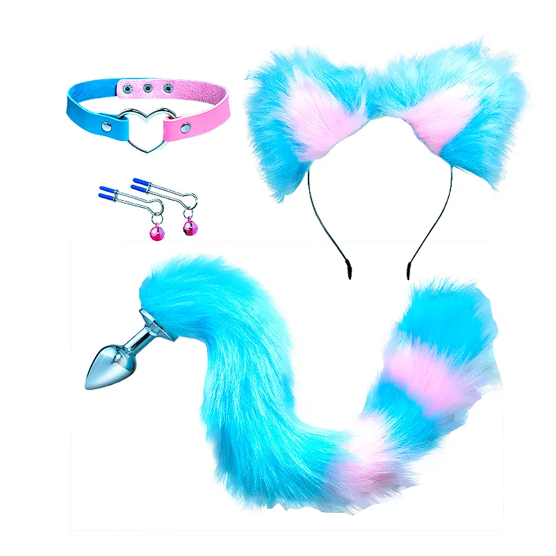 DR PINKY - Kit Bdsm Bondage Gatita Traviesa Collar Pinza Vincha Cola con Plug