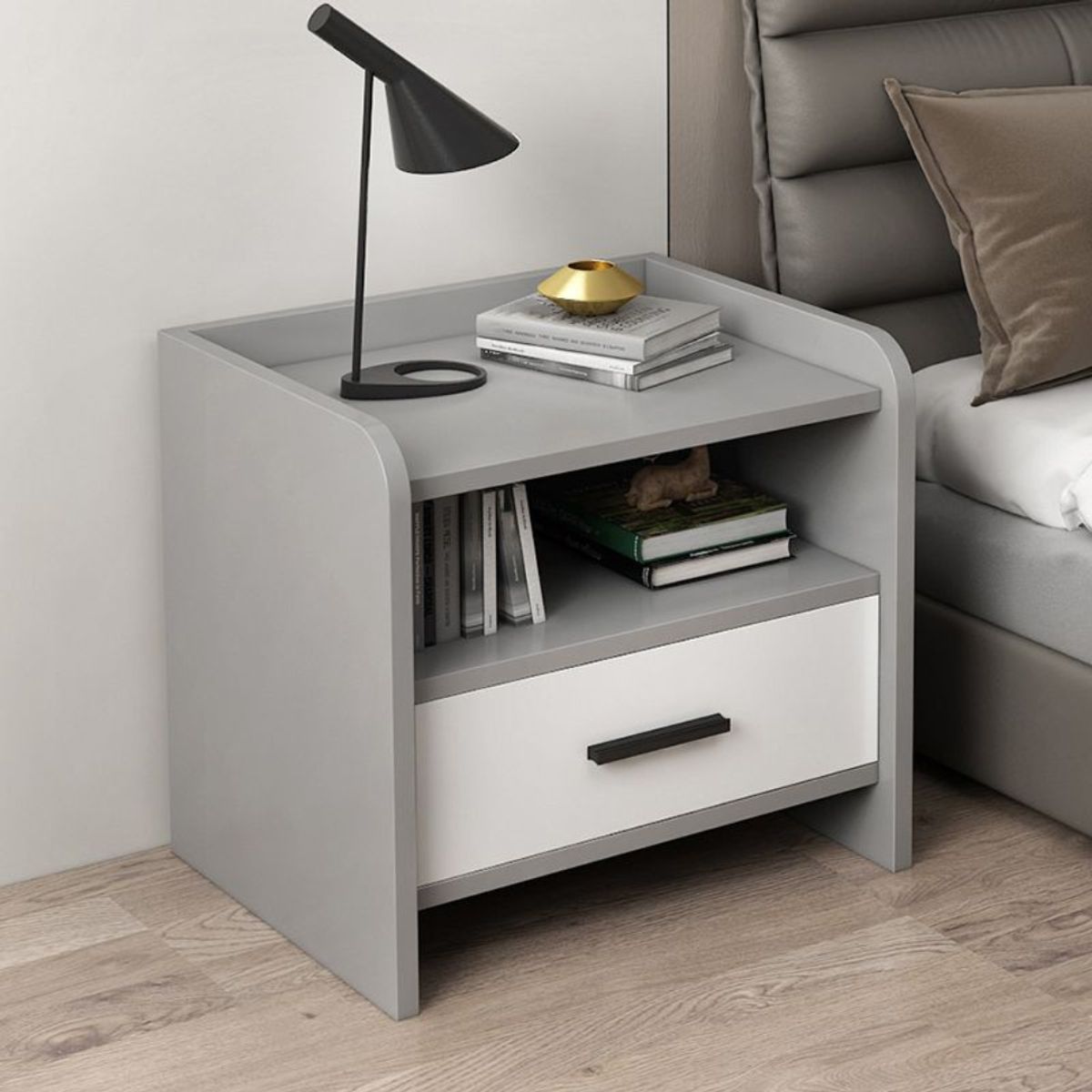 GENERICO - Velador Atenas 1 Cajón - Gris y Blanco