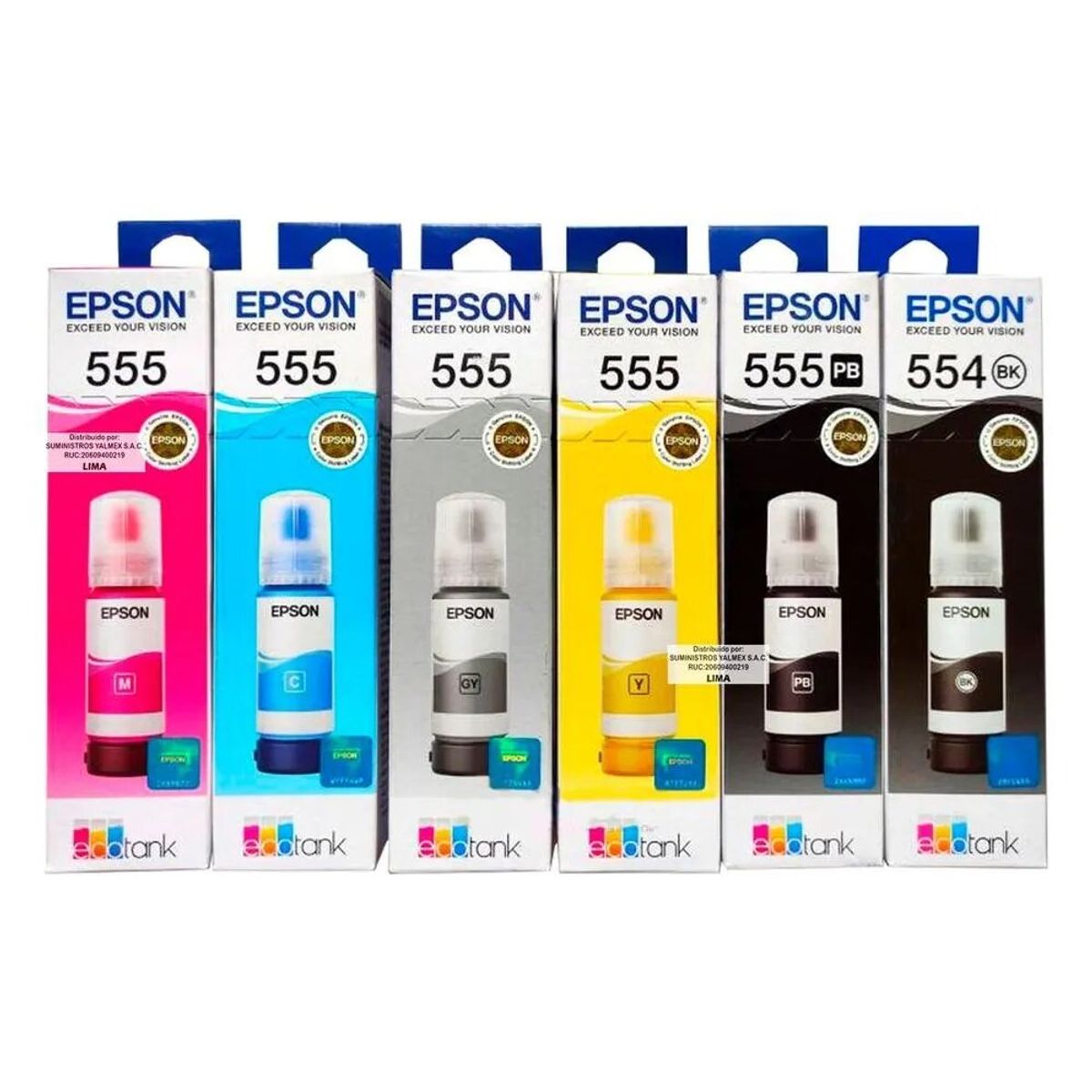 EPSON - Pack Tinta Epson T555 T554 Colores y Negro Para L8160 L8180 ORIGINAL