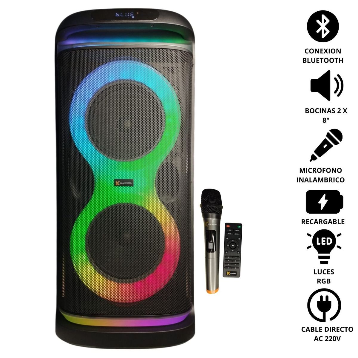 GENERICO - Parlante Portátil KASSEL K2818 USB BT TWS MICROFONO RGB