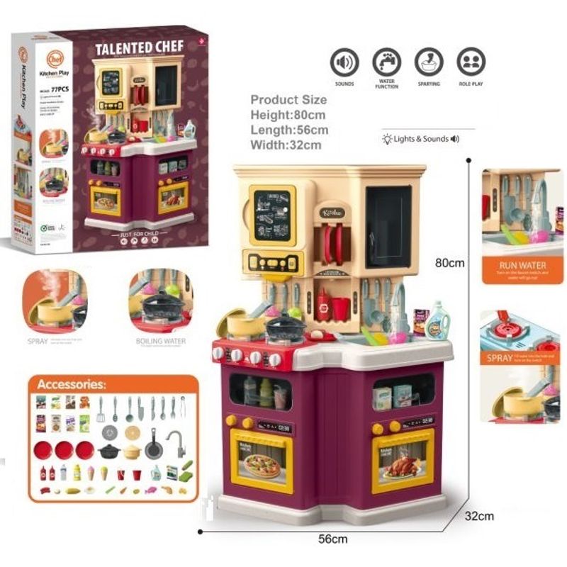 Cocina con Sonido para Niños con caño de agua 77 Piezas GENERICO