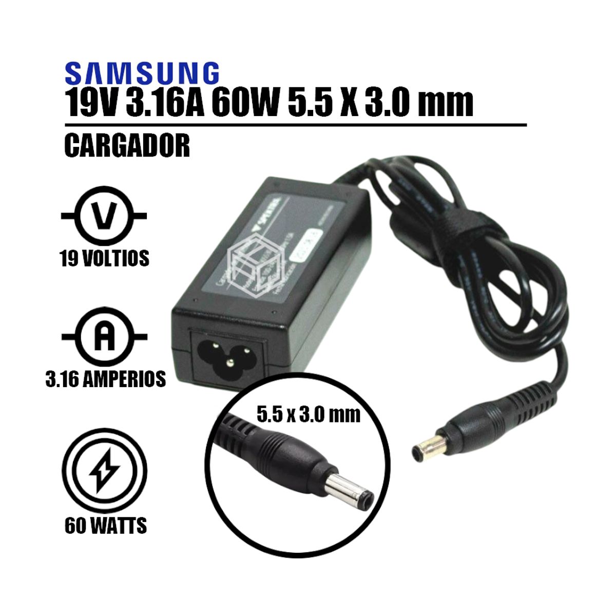 GENERICO - Cargador Genérico Laptop Samsung 19V 3-16A 5-5x3-0mm 65W