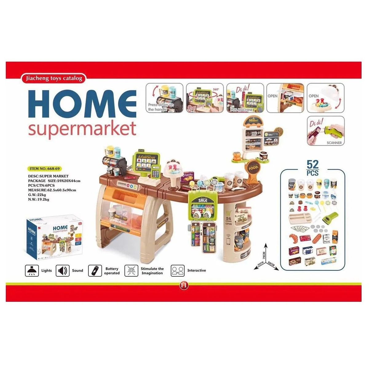 GENERICO - Supermercado con Caja Registradora y Scaner y Músicas 52 Pzs