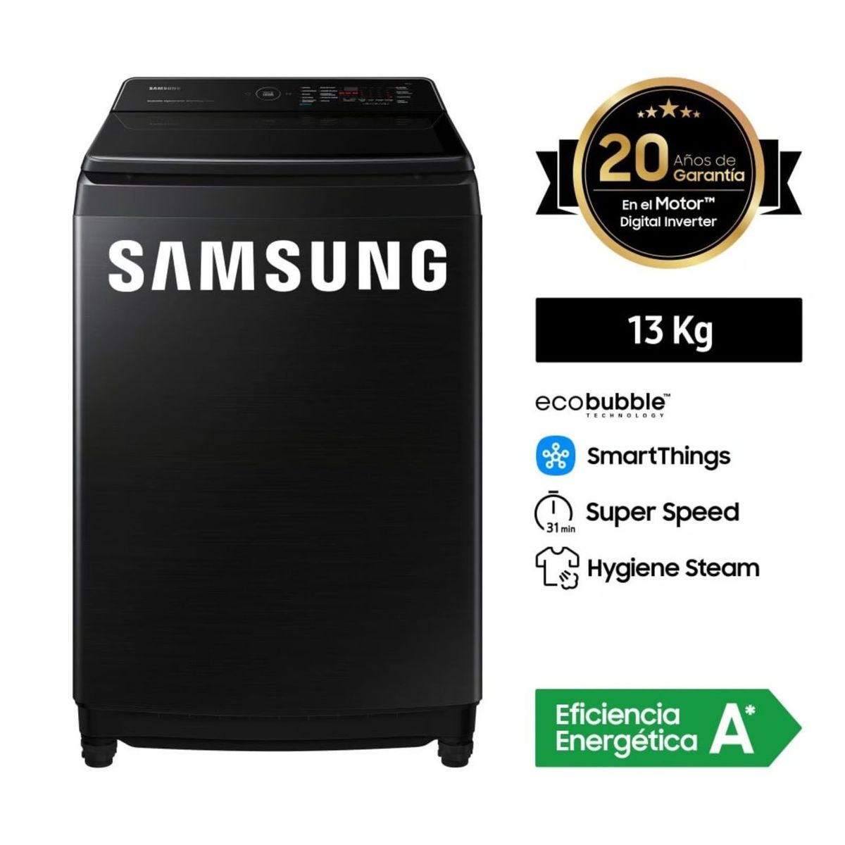 SAMSUNG - Lavadora Samsung 13 KG WA13CG5441BV - NEGRO