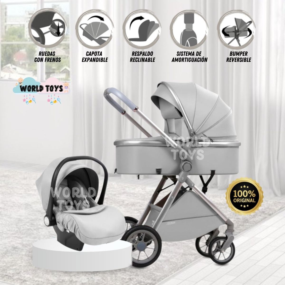 KIDDO - Coche Moisés de Lujo «CLOUIS» Edición Limitada Gray