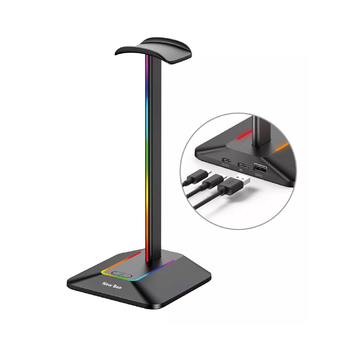 S&T - Soporte cargador de Aluminio RGB para audífonos SP-Z8 doble puerto USB
