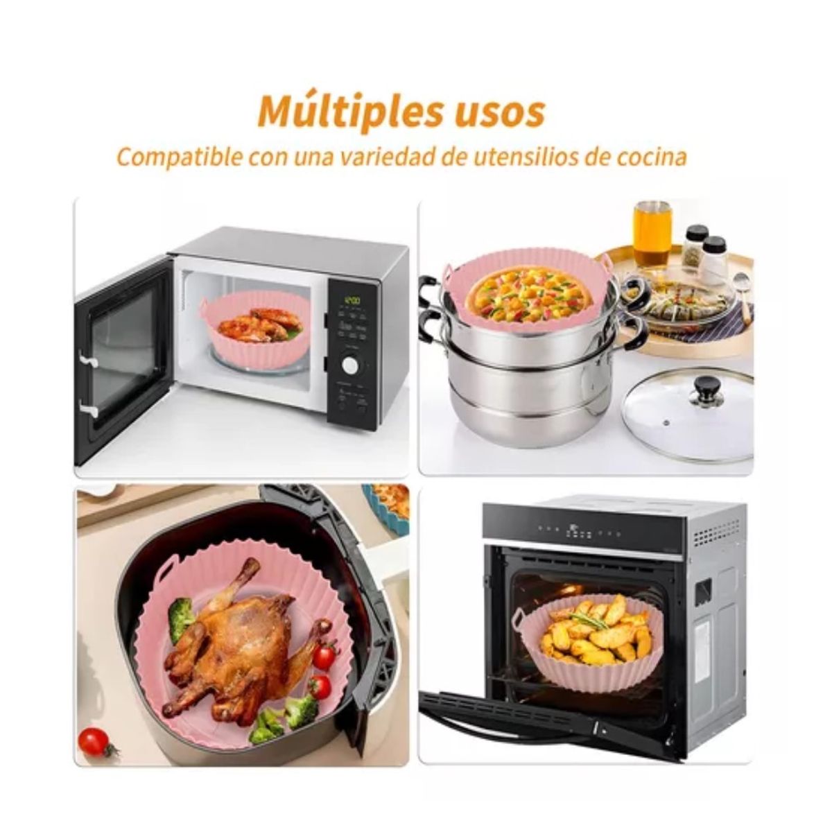 GENERICO - Bandeja Molde Silicona Antiadherente Freidora Aire Air Fryer Rosado