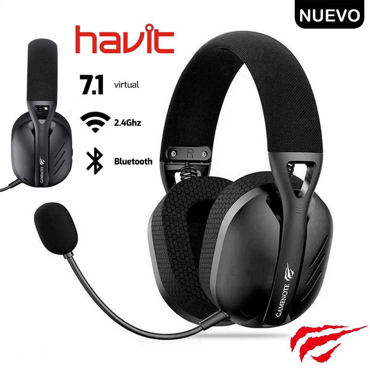 HAVIT - Audífono Inalámbrico Bluetooth Havit Fuxi-H3 7.1 USB Ps5 Ps4 26H negro