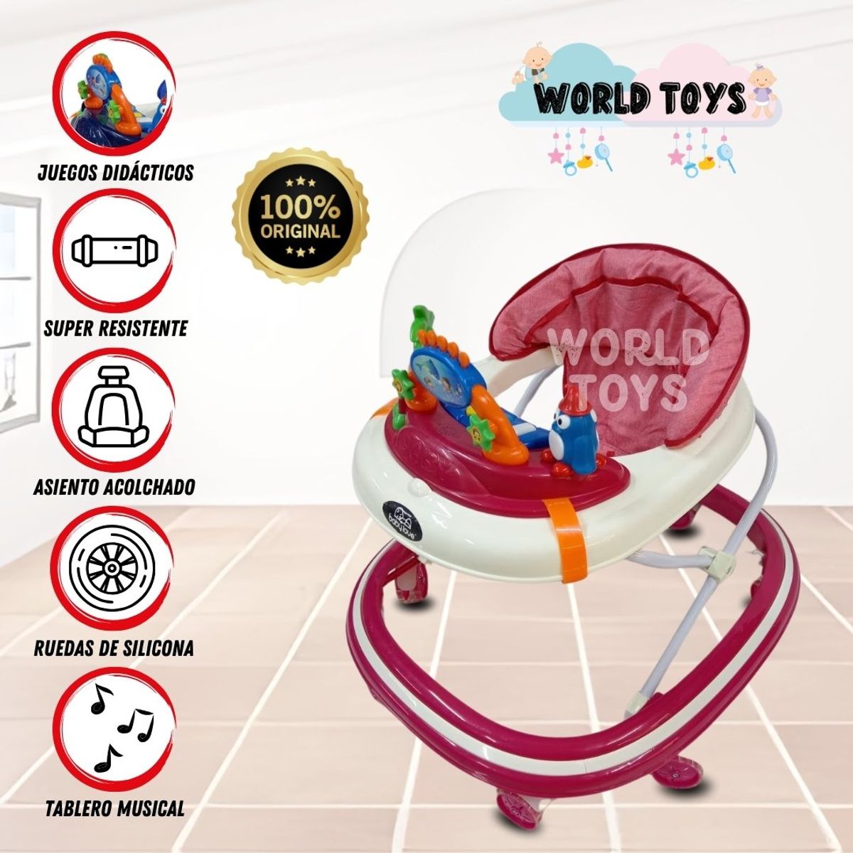 BABY - Andador con Tablero Musical «EVADELL» Red
