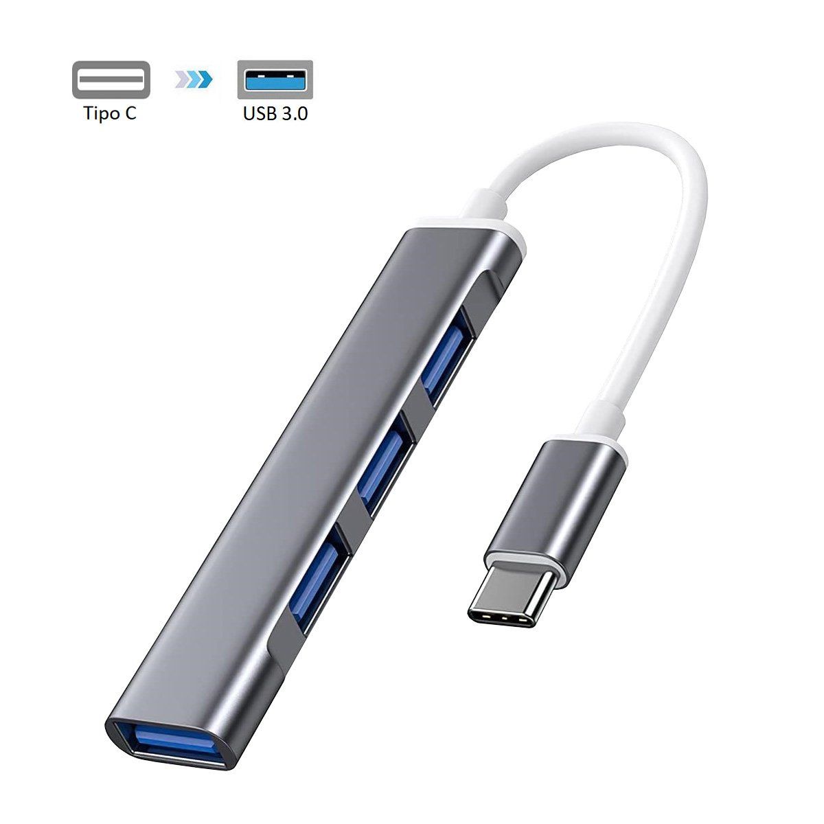 OEM - Adaptador Hub ALUMINIO USB Tipo C a 4 Puertos USB 3.0