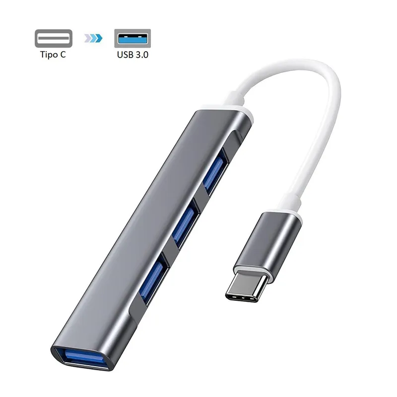 OEM - Adaptador Hub ALUMINIO USB Tipo C a 4 Puertos USB 3.0