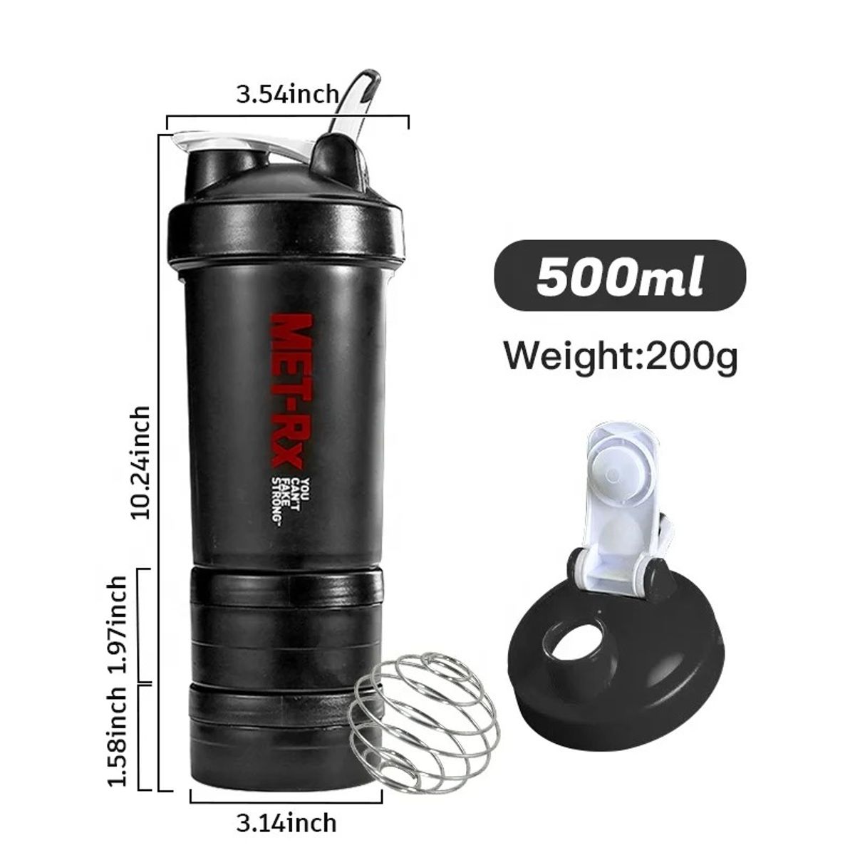 GENERICO - Tomatodo Batidor Shakers con dispensador vitamínico 3 Piezas Negro