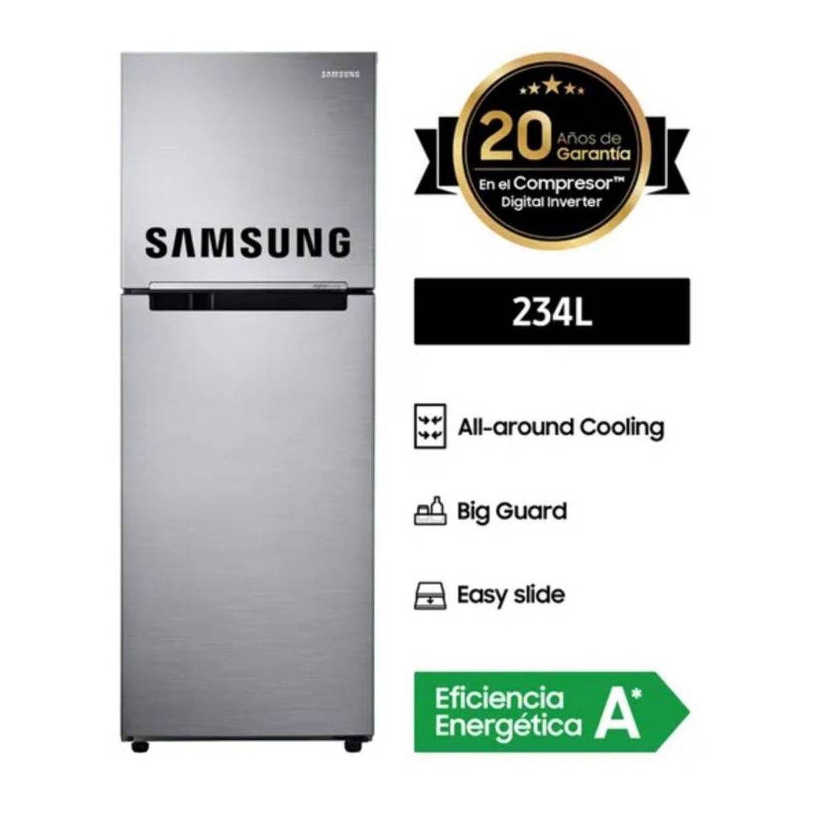 SAMSUNG - Refrigeradora Samsung Top Freezer 234 L. Plateado RT22FARADS8