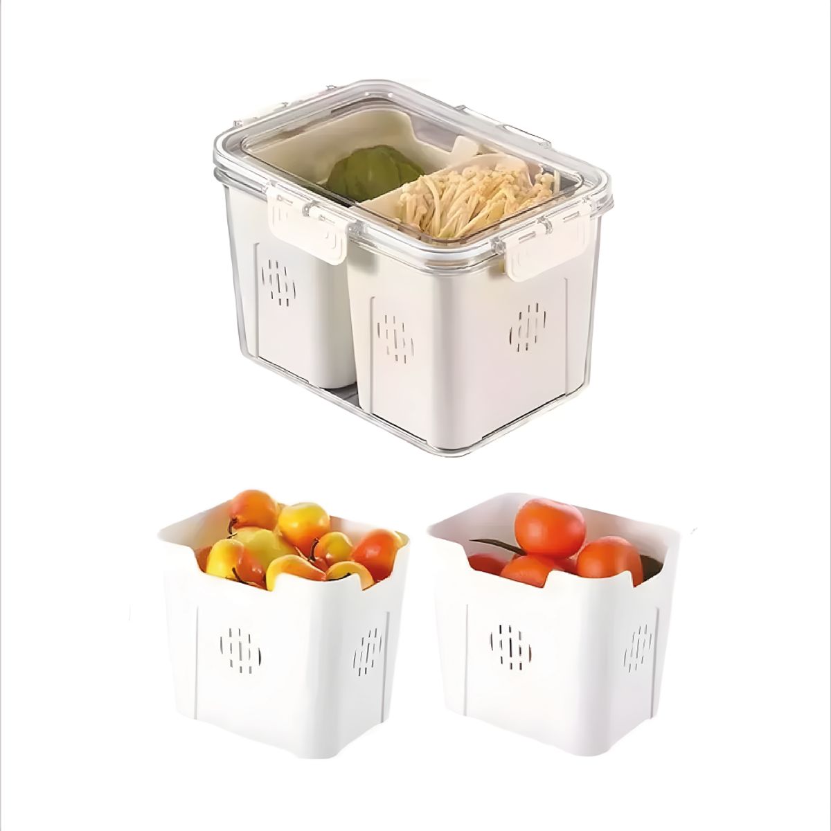 S&T - Organizador de Alimentos rectangular con tapa FB-02 Blanco+transparent