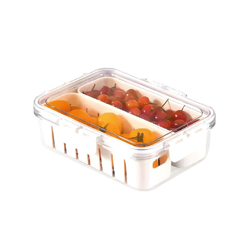 S&T - Organizador para Alimentos FB-03 con tapa - 2 compartimientos - Blanco