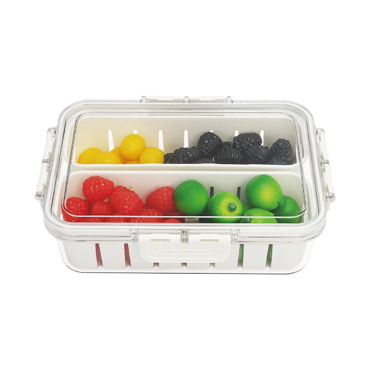 S&T - Organizador para Alimentos FB-03 con tapa - 2 compartimientos - Blanco