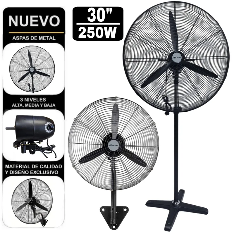 UG ULTRA G - Ventilador 2 EN 1 Ultra G Industrial 30" Pulgadas 250W NEGRO