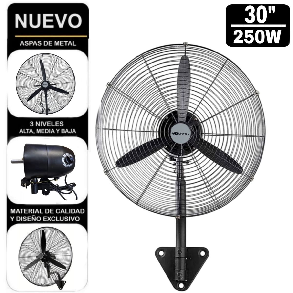 UG ULTRA G - Ventilador 2 EN 1 Ultra G Industrial 30" Pulgadas 250W NEGRO