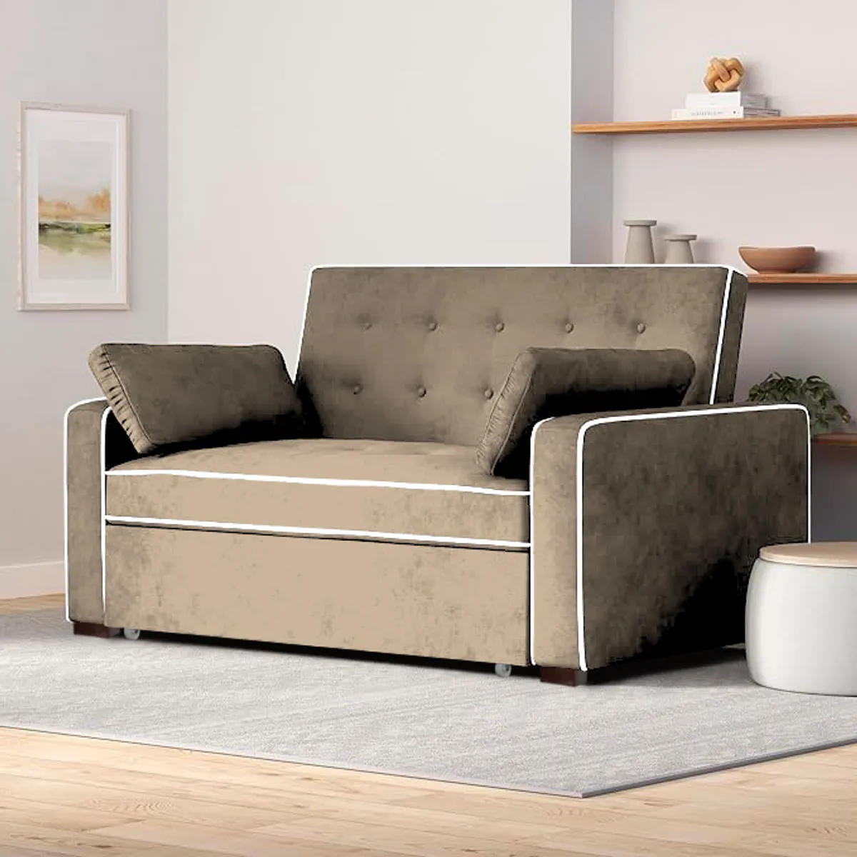 BARAKA HOME - Sofá Cama Hisar con 2 Almohadas 2 Plz - Beige Claro