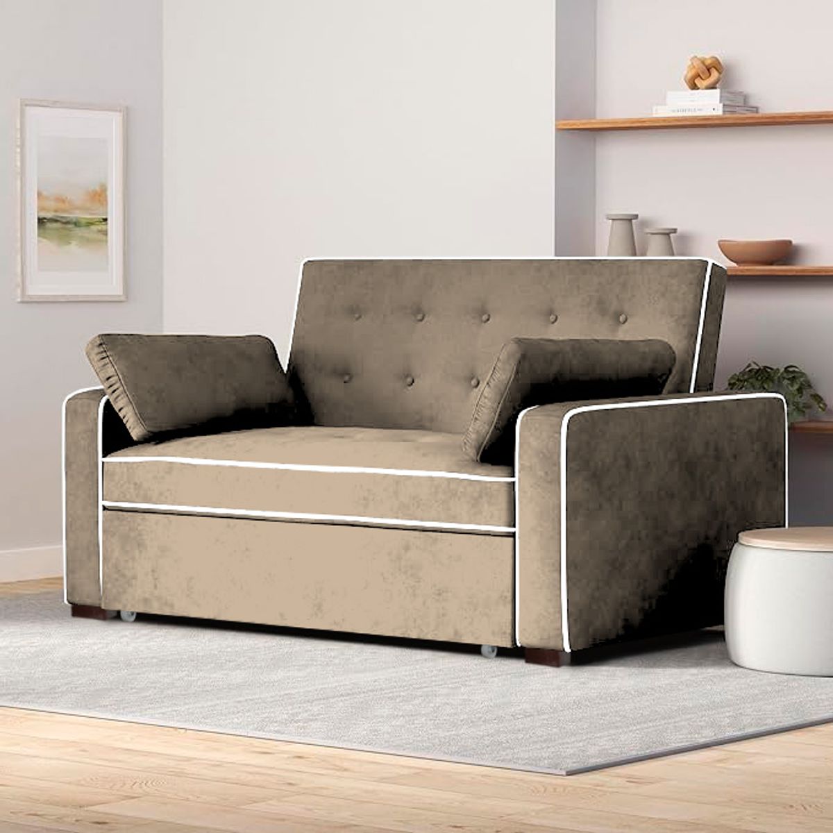 BARAKA HOME - Sofá Cama Hisar con 2 Almohadas 2 Plz - Beige Claro