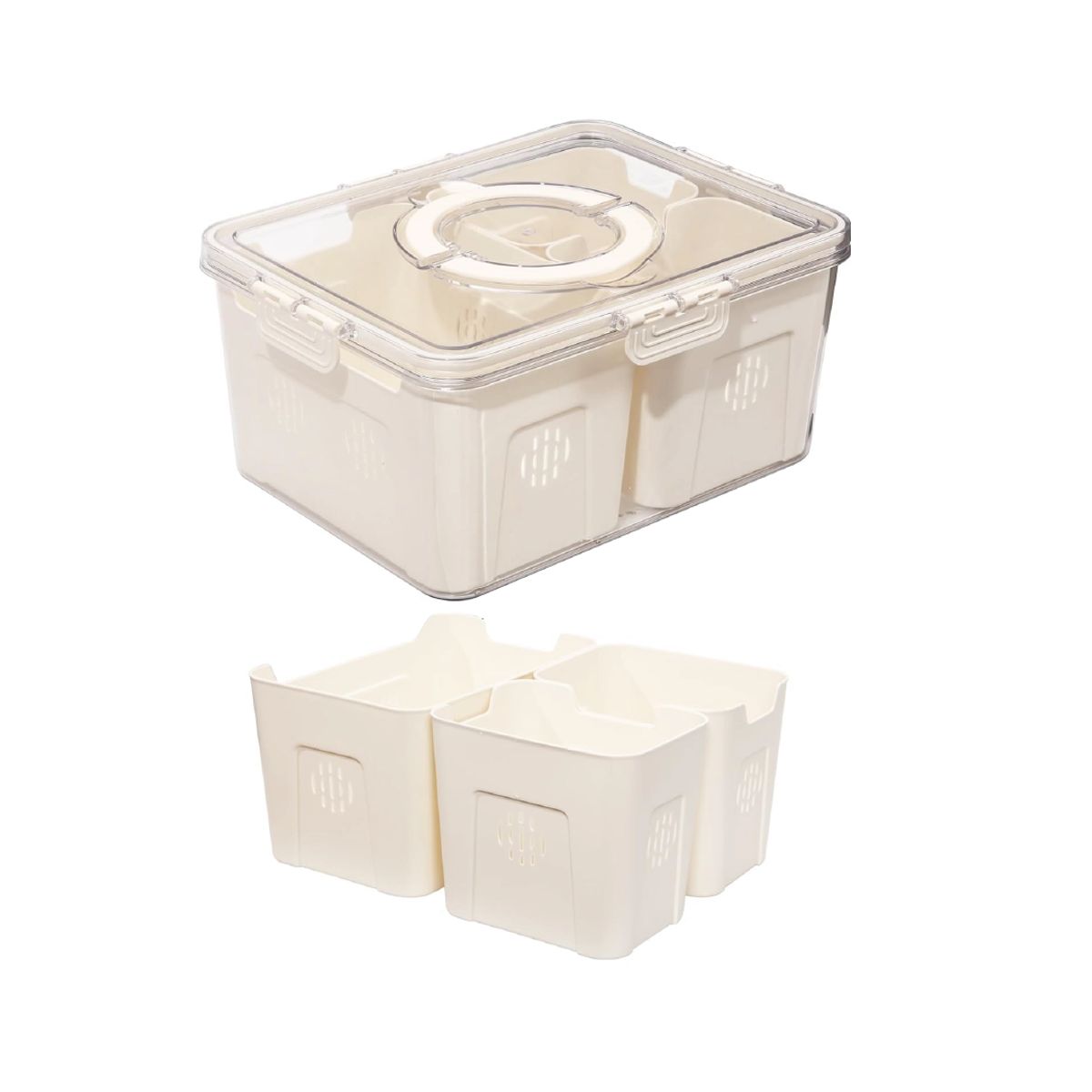 S&T - Organizador para alimentos 4 compartimentos con asa FB-04 - Blanco