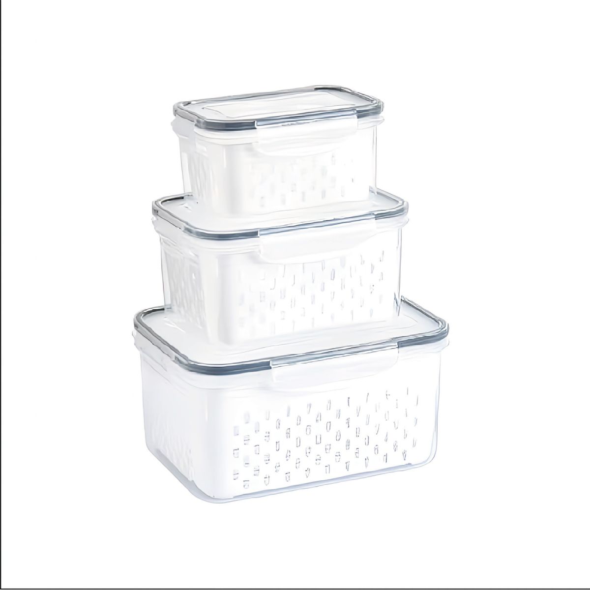 S&T - Set de 3 organizadores de alimentos con tapa y escurridor - Blanco