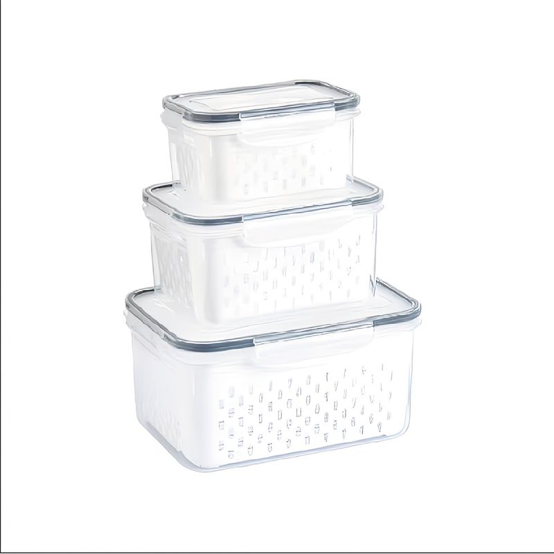 S&T - Set de 3 organizadores de alimentos con tapa y escurridor - Blanco